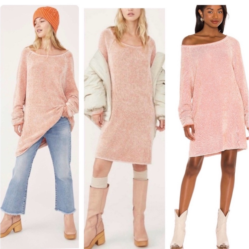 NWT Free People Lenox Orange and white Sweater Tunic/Dress XS - Picture 1 of 8